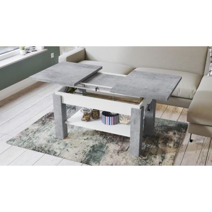 Tavolino da salotto allungabile con ripiano ADONIS 110/150 x 68 cm, grigio cemento/bianco