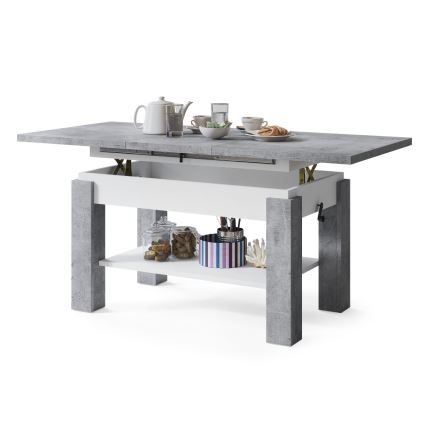 Tavolino da salotto allungabile con ripiano ADONIS 110/150 x 68 cm, grigio cemento/bianco