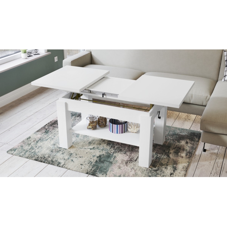Tavolino da salotto allungabile con ripiano ADONIS 110/150x68 cm bianco
