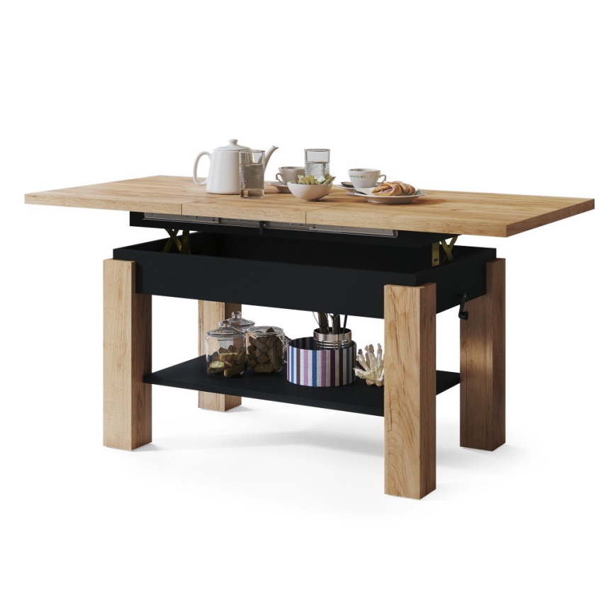 Tavolino da salotto allungabile con ripiano ADONIS 110/150x68 cm rovere craft/nero