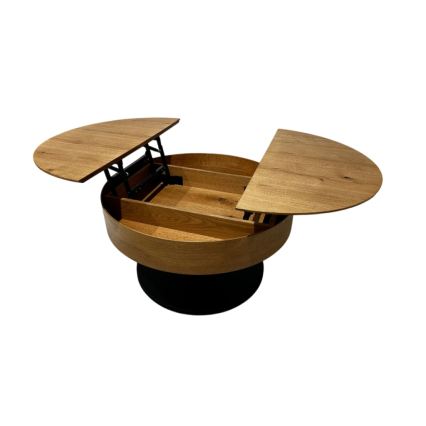 Tavolino da salotto allungabile PURE con piano sollevabile, Ø 80 cm, rovere/nero