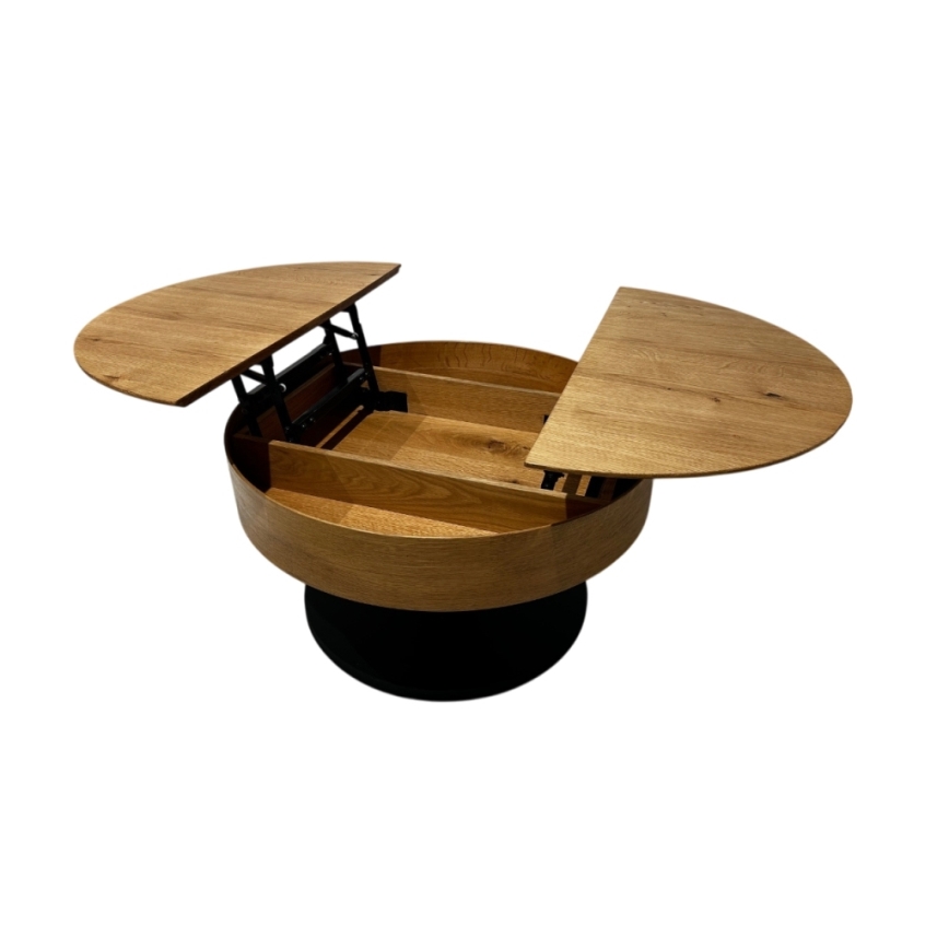 Tavolino da salotto allungabile PURE con piano sollevabile, Ø 80 cm, rovere/nero
