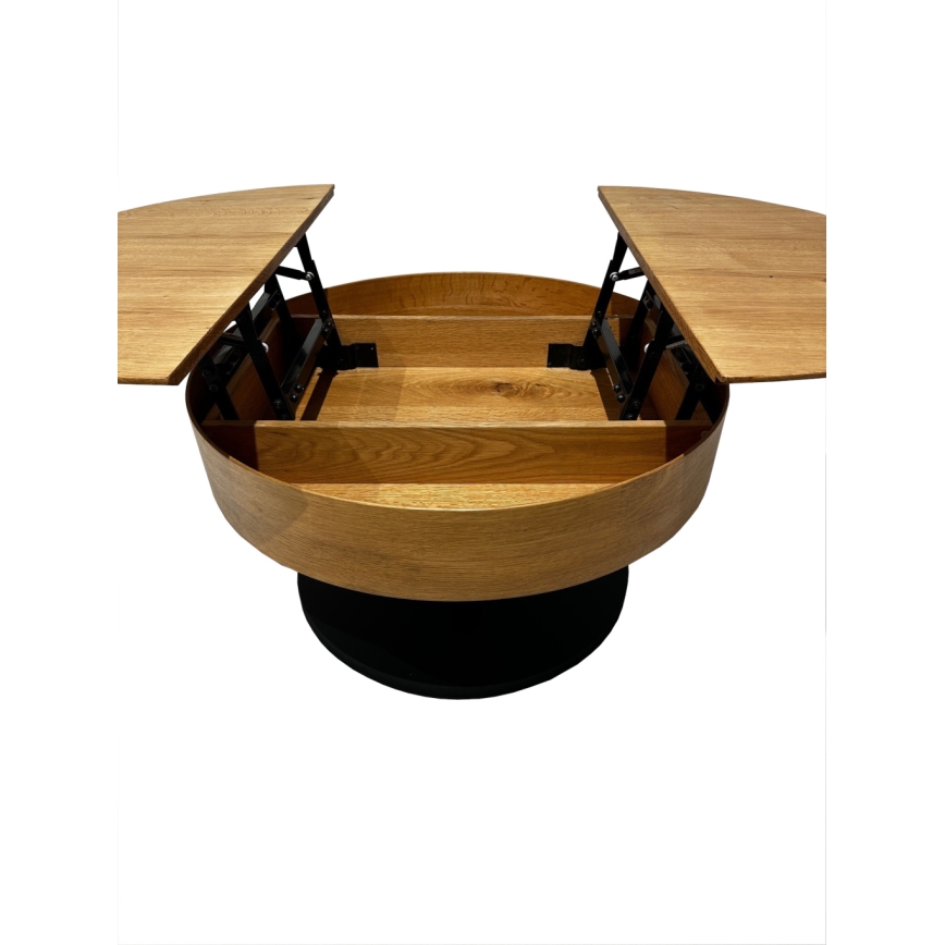 Tavolino da salotto allungabile PURE con piano sollevabile, Ø 80 cm, rovere/nero