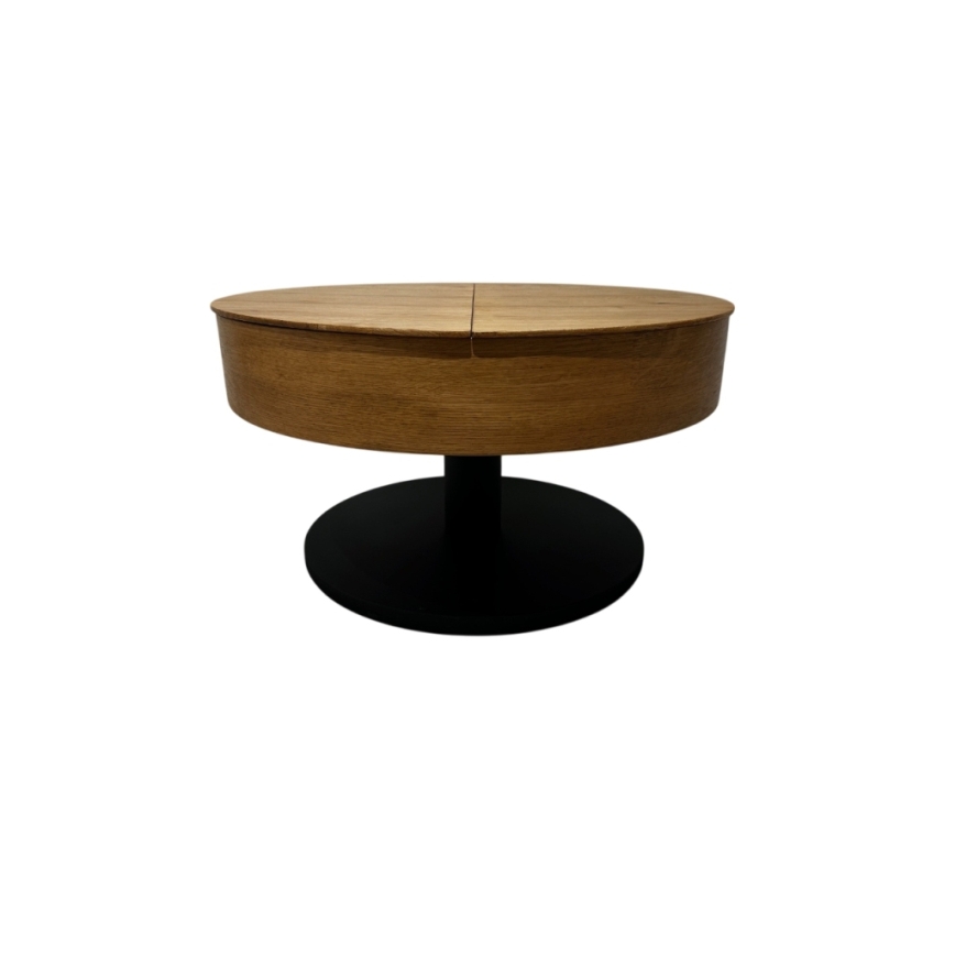 Tavolino da salotto allungabile PURE con piano sollevabile, Ø 80 cm, rovere/nero