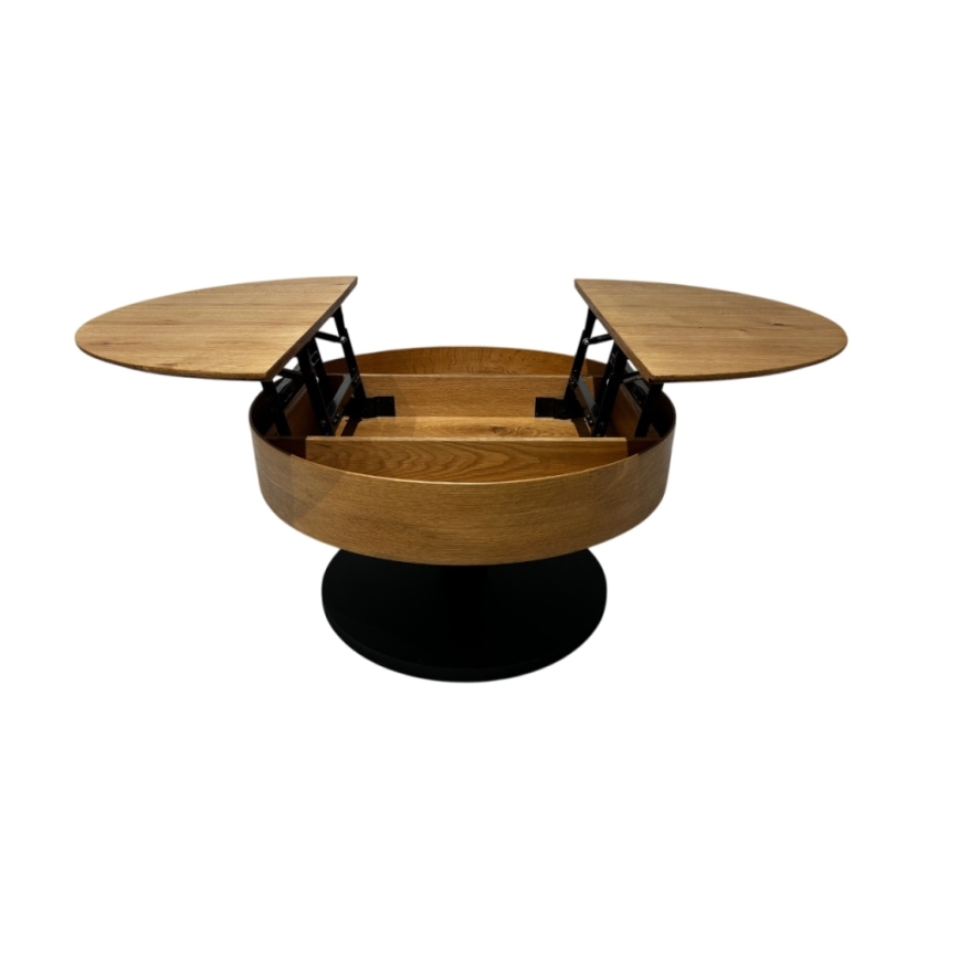 Tavolino da salotto allungabile PURE con piano sollevabile, Ø 80 cm, rovere/nero