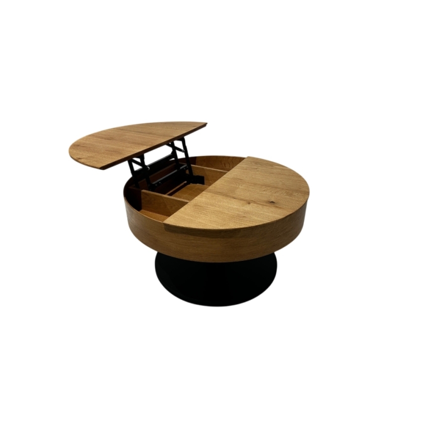 Tavolino da salotto allungabile PURE con piano sollevabile, Ø 80 cm, rovere/nero