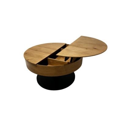 Tavolino da salotto allungabile PURE con piano sollevabile, Ø 80 cm, rovere/nero