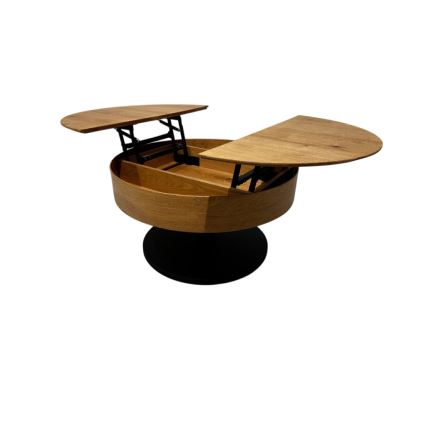Tavolino da salotto allungabile PURE con piano sollevabile, Ø 80 cm, rovere/nero