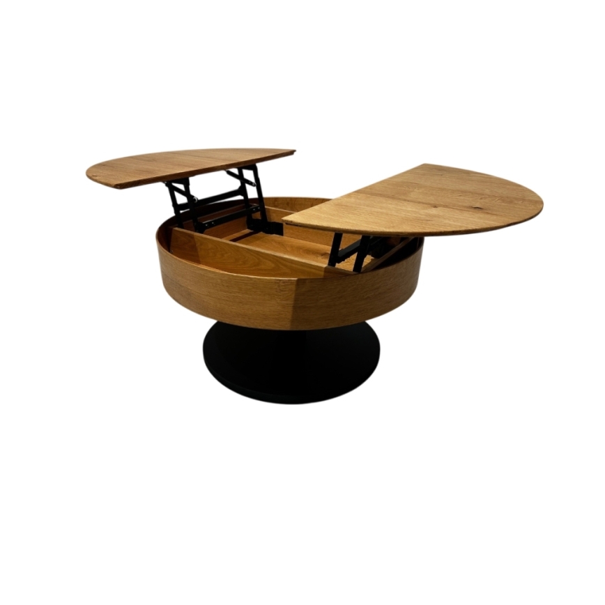 Tavolino da salotto allungabile PURE con piano sollevabile, Ø 80 cm, rovere/nero