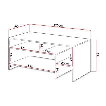 Tavolino da salotto ALVA 120x53 cm bianco/rovere grande