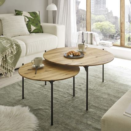 Tavolino da salotto AURA, diametro 74 cm, rovere/antracite
