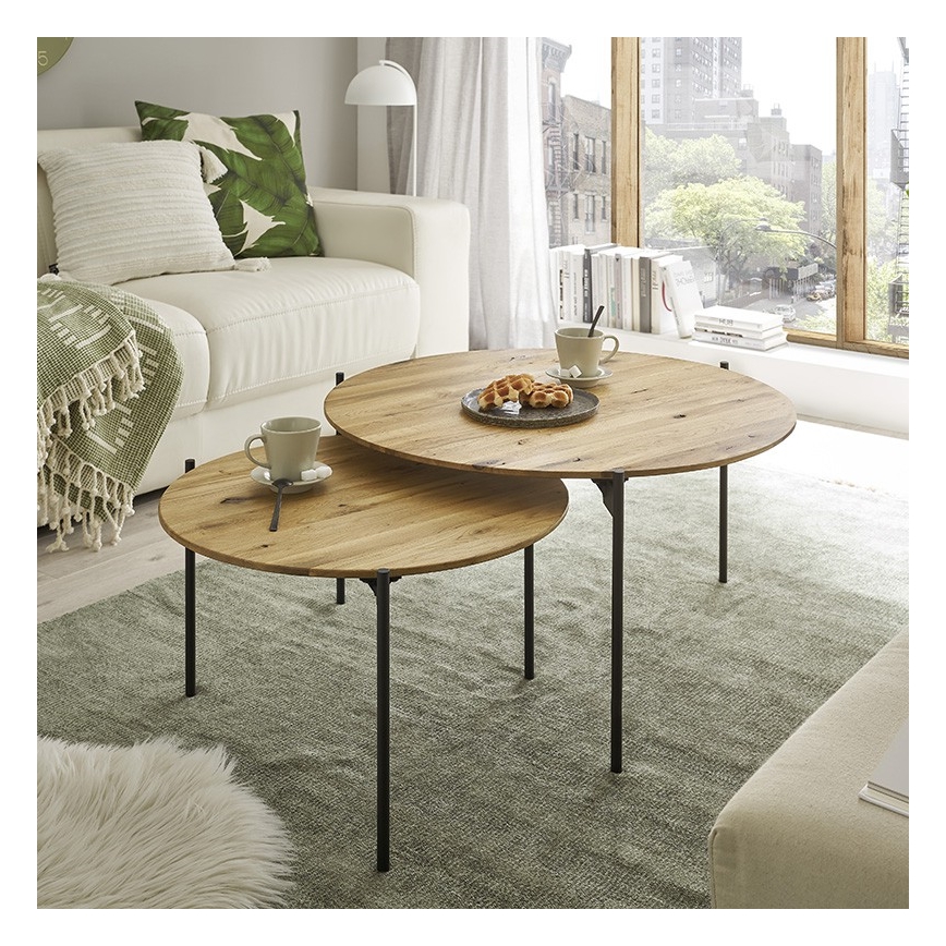 Tavolino da salotto AURA, diametro 74 cm, rovere/antracite