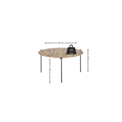 Tavolino da salotto AURA, diametro 74 cm, rovere/antracite