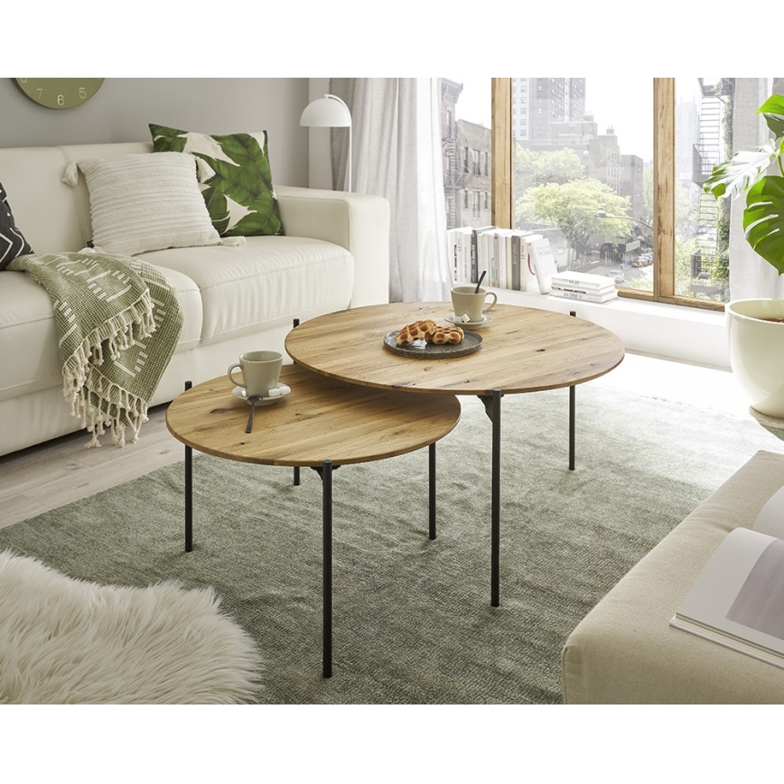 Tavolino da salotto AURA Ø 55 cm rovere/antracite