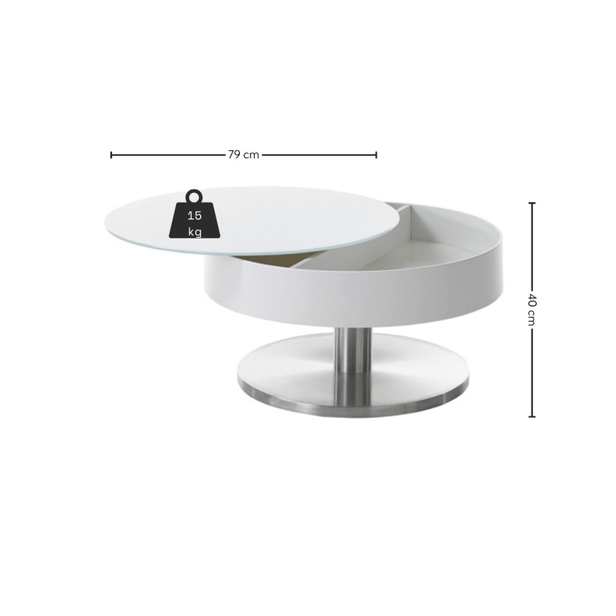 Tavolino da salotto BLOCK Ø 79 cm bianco/argento