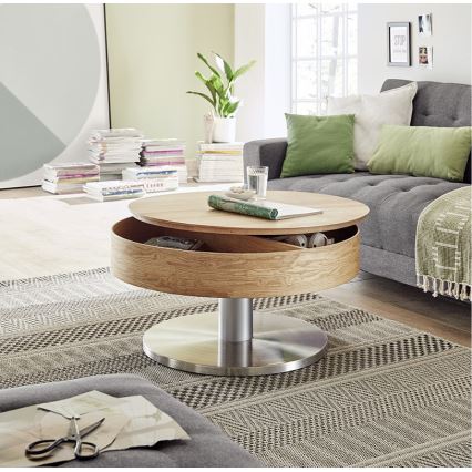 Tavolino da salotto BLOCK Ø 79 cm, rovere/argento