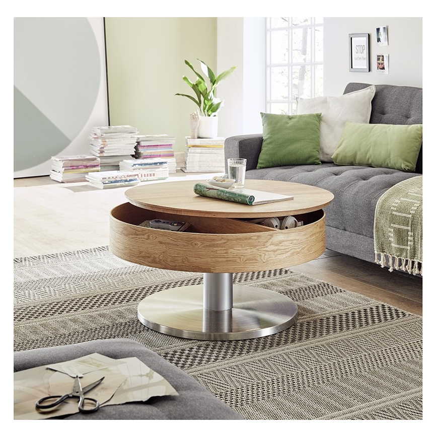 Tavolino da salotto BLOCK Ø 79 cm, rovere/argento