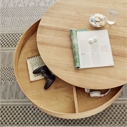 Tavolino da salotto BLOCK Ø 79 cm, rovere/argento
