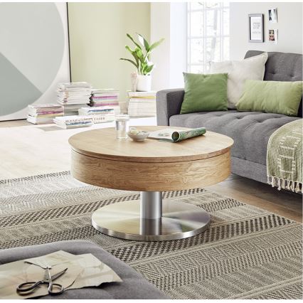 Tavolino da salotto BLOCK Ø 79 cm, rovere/argento