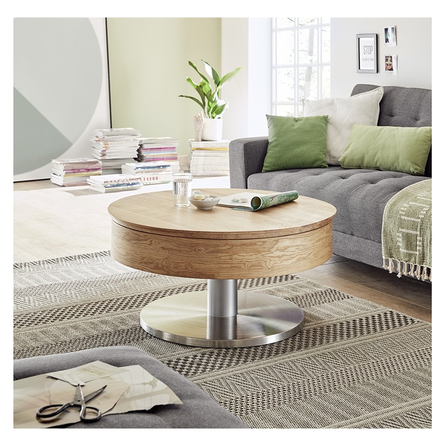 Tavolino da salotto BLOCK Ø 79 cm, rovere/argento