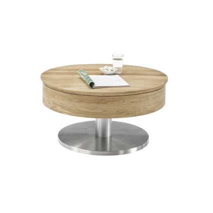 Tavolino da salotto BLOCK Ø 79 cm, rovere/argento