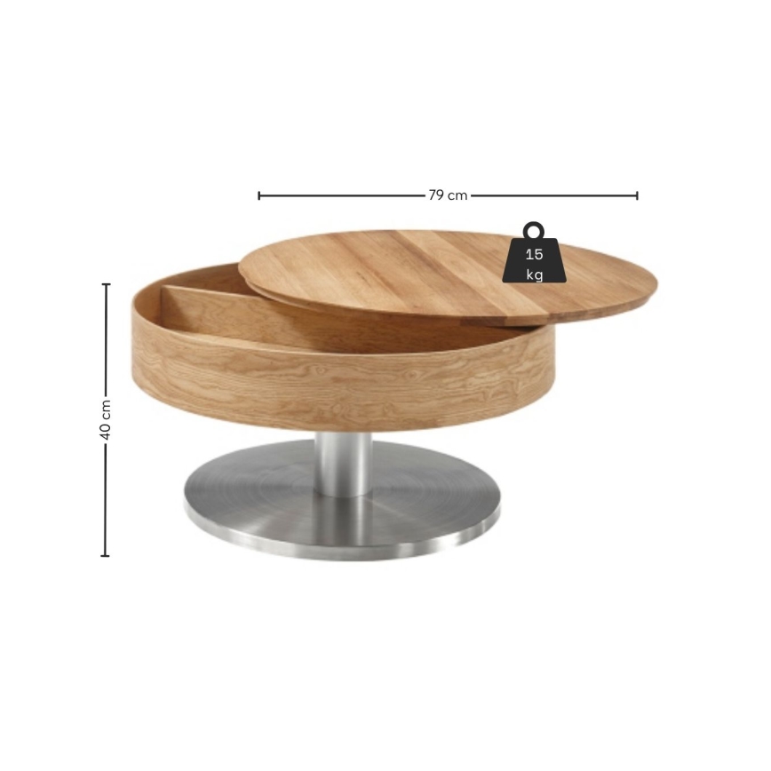 Tavolino da salotto BLOCK Ø 79 cm, rovere/argento