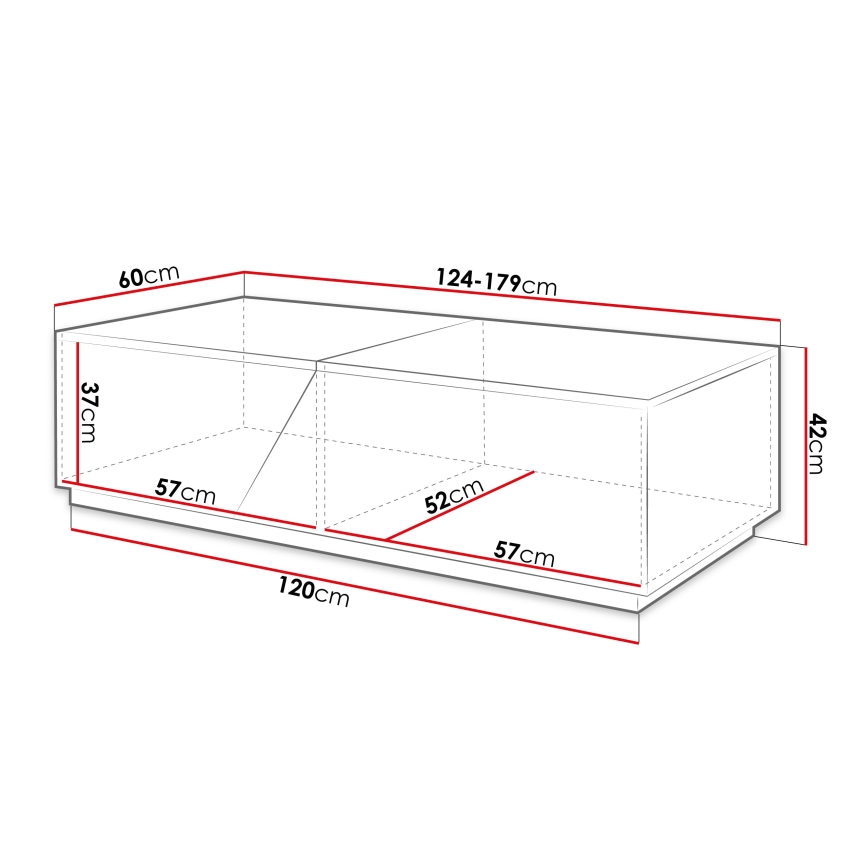 Tavolino da salotto CEELIAS 124x42 cm antracite/rovere Wotan
