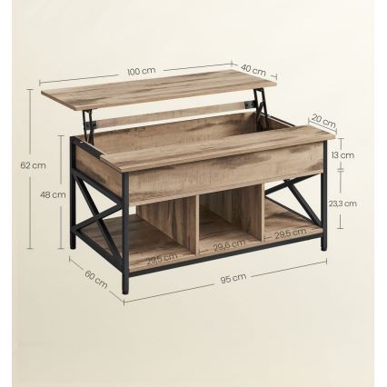 Tavolino da salotto con piano alzabile NYRO marrone/nero
