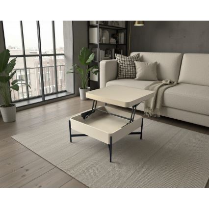 Tavolino da salotto con piano elevabile e ripiano OASIS 75x75 cm crema/nero
