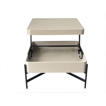 Tavolino da salotto con piano elevabile e ripiano OASIS 75x75 cm crema/nero