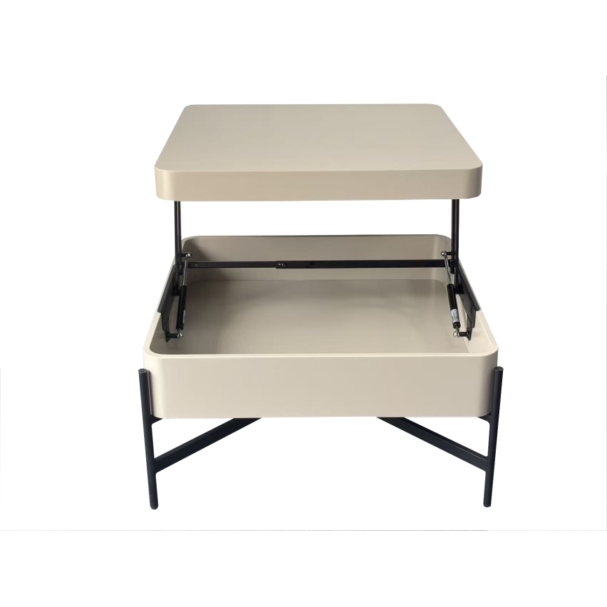 Tavolino da salotto con piano elevabile e ripiano OASIS 75x75 cm crema/nero