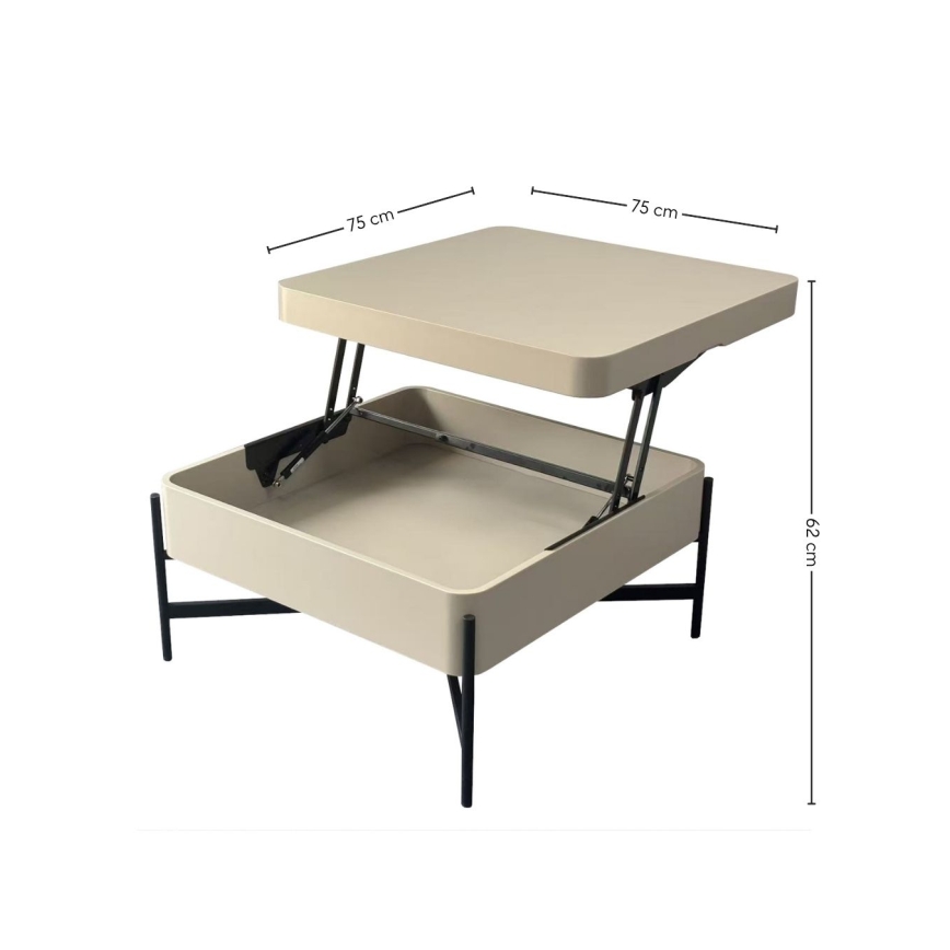 Tavolino da salotto con piano elevabile e ripiano OASIS 75x75 cm crema/nero