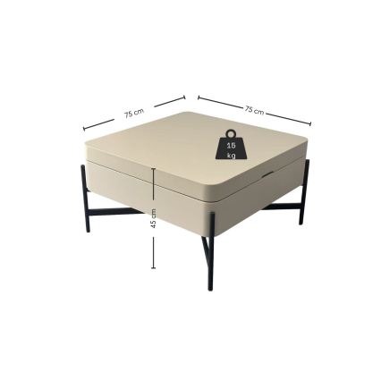 Tavolino da salotto con piano elevabile e ripiano OASIS 75x75 cm crema/nero