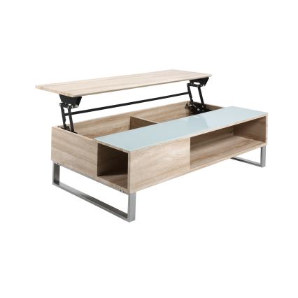 Tavolino da salotto con piano sollevabile ENZO 110x60 cm bianco/rovere Sonoma
