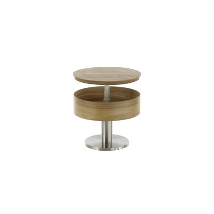 Tavolino da salotto ELEMENT con piano sollevabile Ø 60 cm, rovere/argento