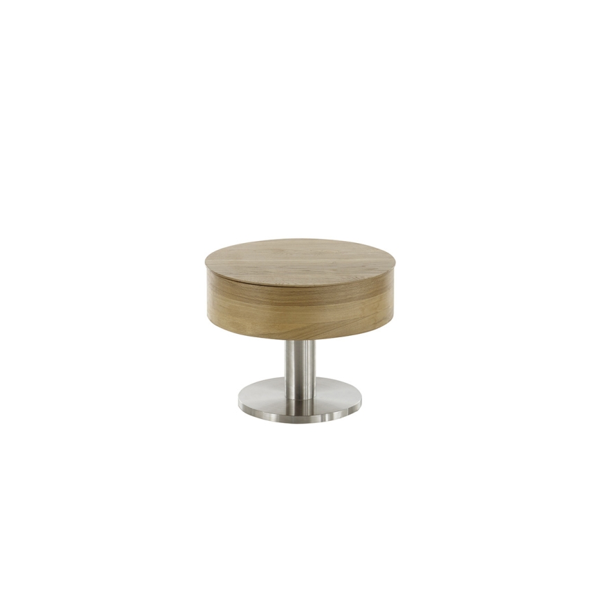 Tavolino da salotto ELEMENT con piano sollevabile Ø 60 cm, rovere/argento