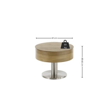 Tavolino da salotto ELEMENT con piano sollevabile Ø 60 cm, rovere/argento