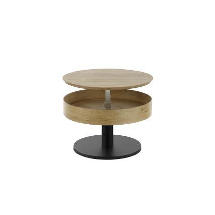 Tavolino da salotto ELEMENT con piano sollevabile, Ø 75 cm, rovere/nero