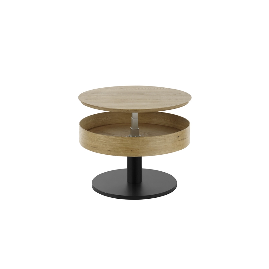 Tavolino da salotto ELEMENT con piano sollevabile, Ø 75 cm, rovere/nero