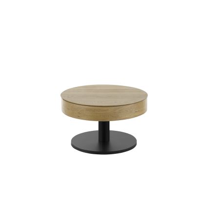 Tavolino da salotto ELEMENT con piano sollevabile, Ø 75 cm, rovere/nero