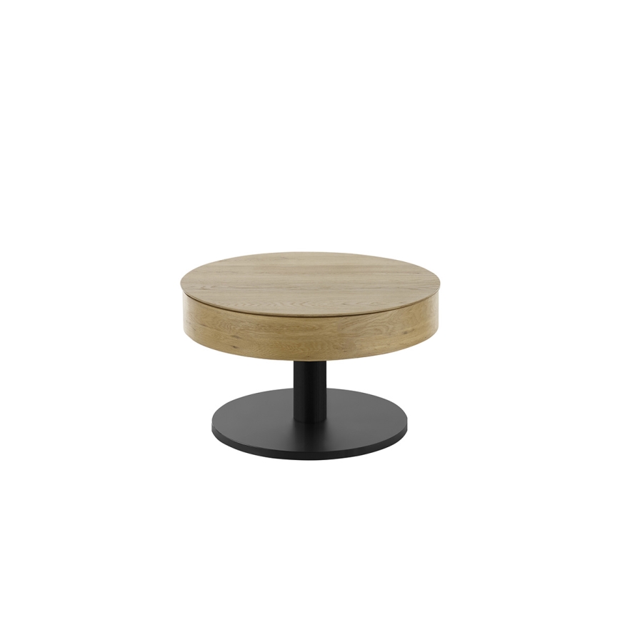 Tavolino da salotto ELEMENT con piano sollevabile, Ø 75 cm, rovere/nero