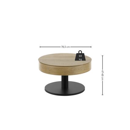 Tavolino da salotto ELEMENT con piano sollevabile, Ø 75 cm, rovere/nero