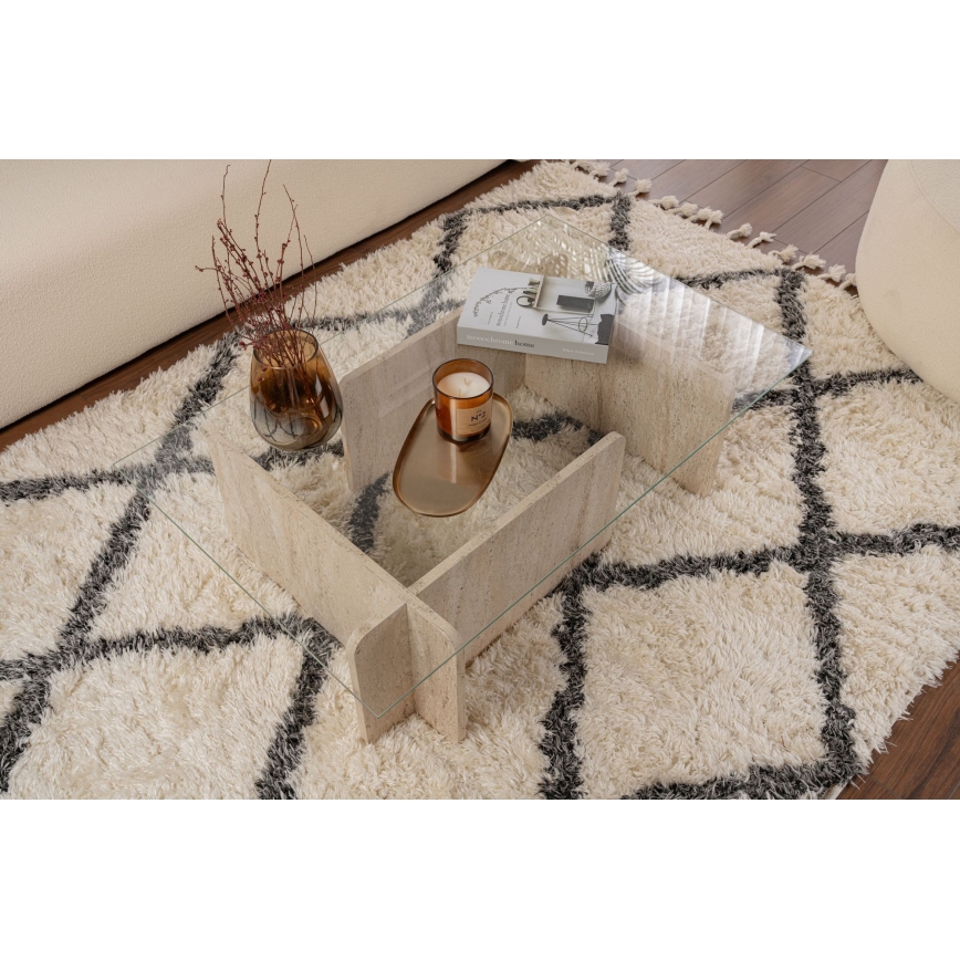 Tavolino da salotto ESCAPE 105x65 cm beige/trasparente