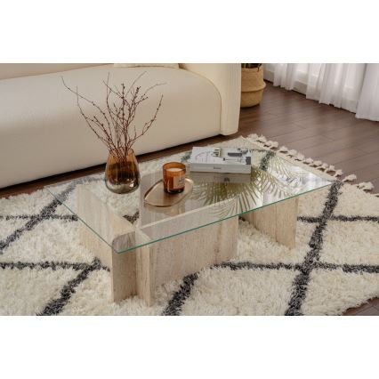 Tavolino da salotto ESCAPE 105x65 cm travertino/trasparente