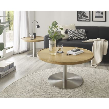 Tavolino da salotto FOCUS Ø 80 cm rovere/acciaio inox