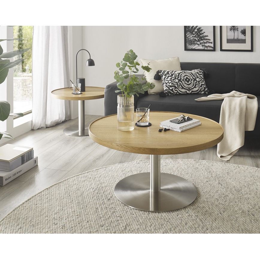 Tavolino da salotto FOCUS Ø 80 cm rovere/acciaio inox