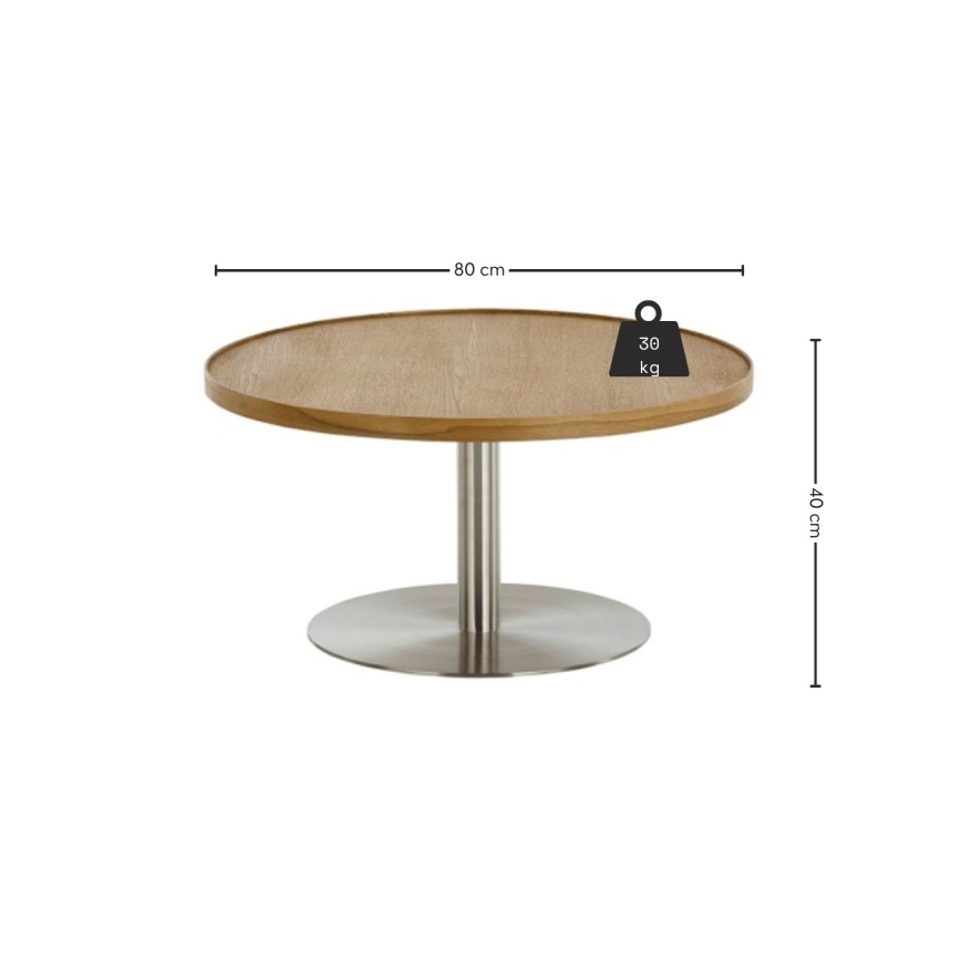 Tavolino da salotto FOCUS Ø 80 cm rovere/acciaio inox
