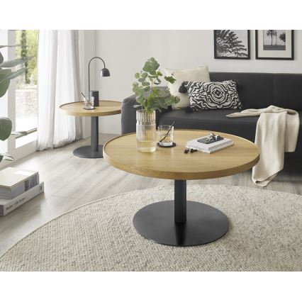 Tavolino da salotto FOCUS Ø 80 cm rovere/nero