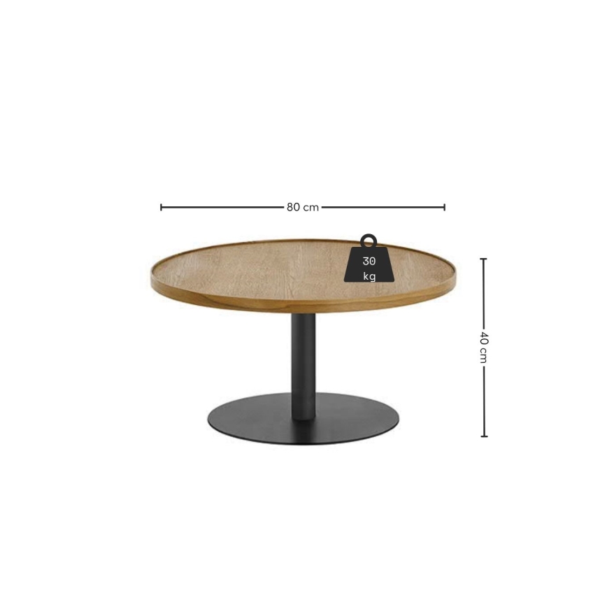 Tavolino da salotto FOCUS Ø 80 cm rovere/nero