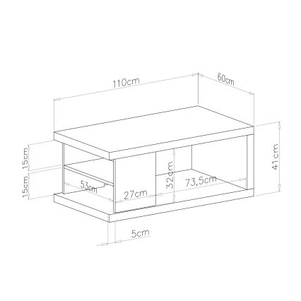 Tavolino da salotto LORA 110x60 cm con ripiano e vano contenitore, rovere artisan/nero
